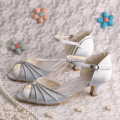 Silver Evening Shoes Low Heel Sandals